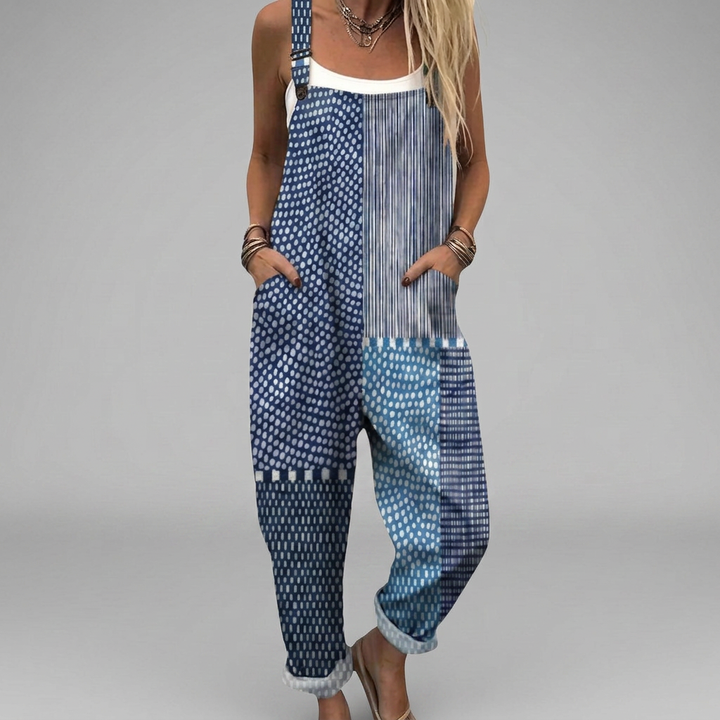 Kék boho patchwork kertésznadrág
