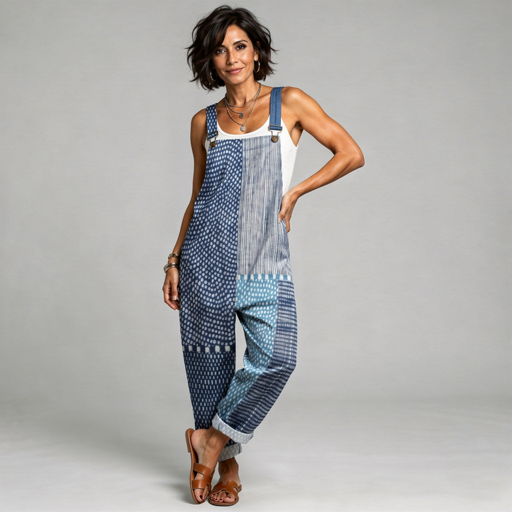 Kék boho patchwork kertésznadrág
